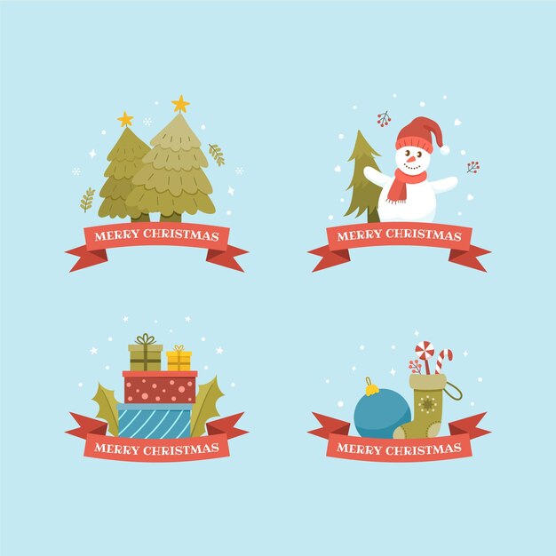 Vecteur gratuit collection de badges de noël plats dessinés à la main