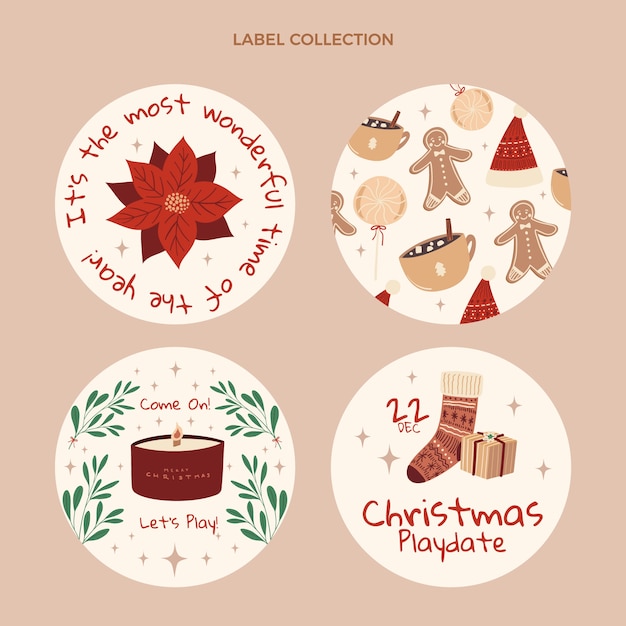 Vecteur gratuit collection de badges de noël plats dessinés à la main