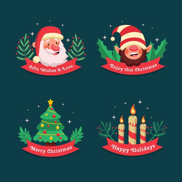 Collection De Badges De Noël Plats Dessinés à La Main