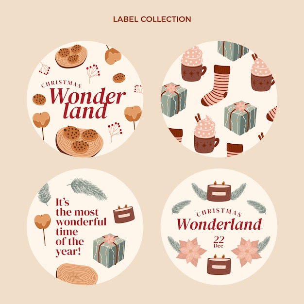 Vecteur gratuit collection de badges de noël plats dessinés à la main