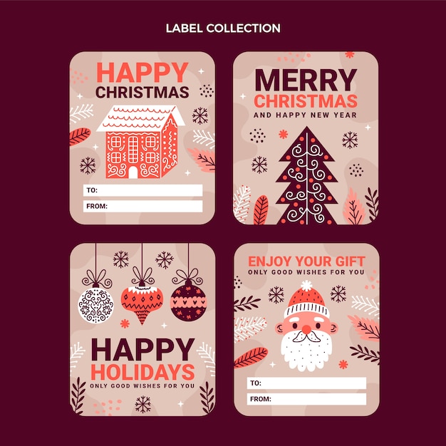 Vecteur gratuit collection de badges de noël plats dessinés à la main