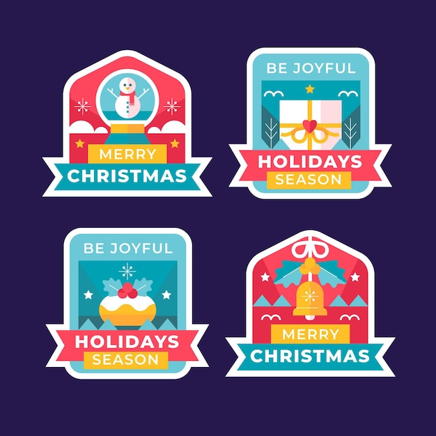 Vecteur gratuit collection de badges de noël plats