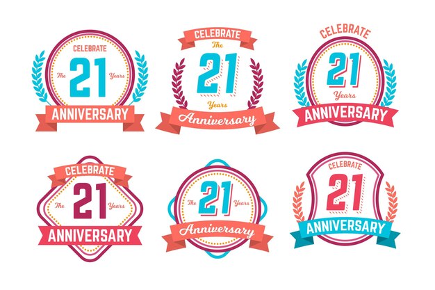 Collection de badges plat 21 anniversaire