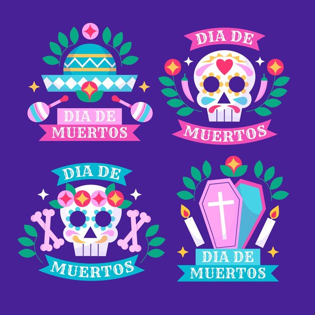 Collection De Badges Plats Dia De Muertos