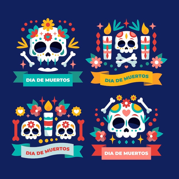 Collection De Badges Plats Dia De Muertos