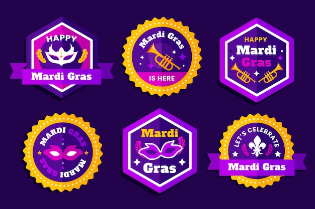 Vecteur gratuit collection de badges plats mardi gras