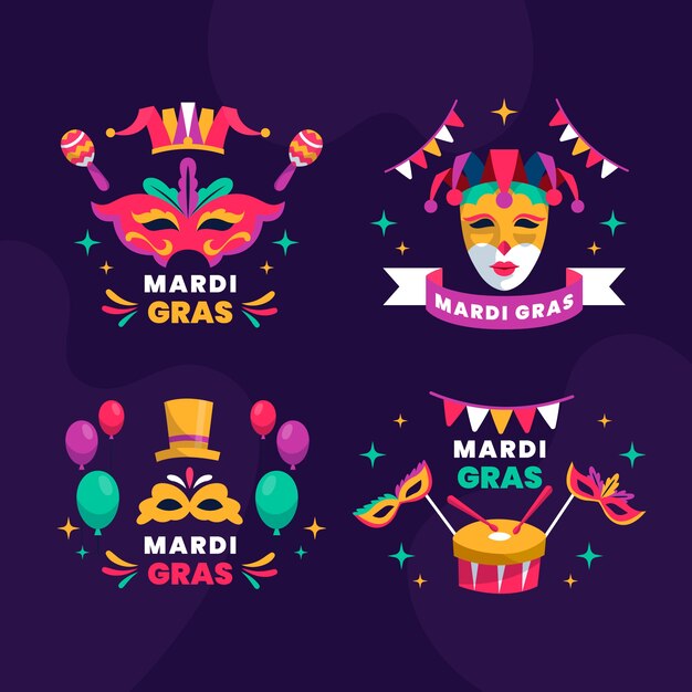 Collection De Badges Plats Mardi Gras