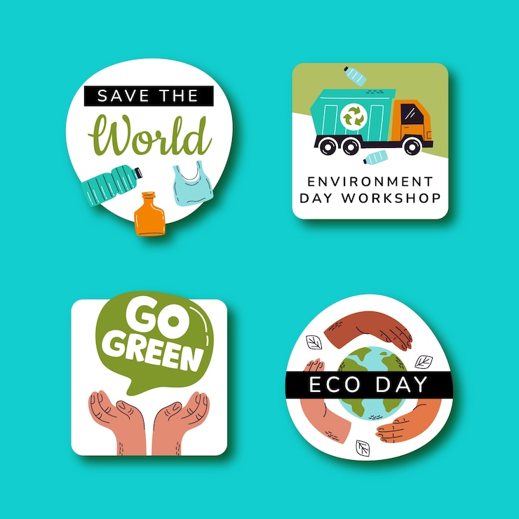 Vecteur gratuit collection de badges plats pour la célébration de la journée mondiale de l'environnement