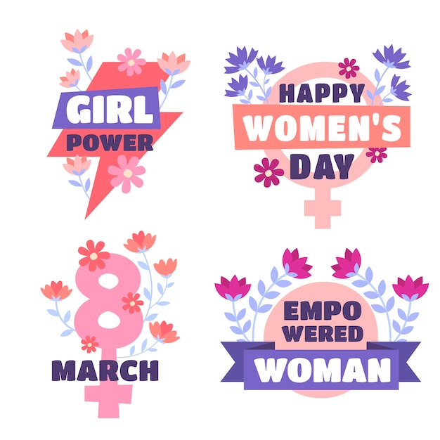 Vecteur gratuit collection de badges plats pour la journée internationale de la femme
