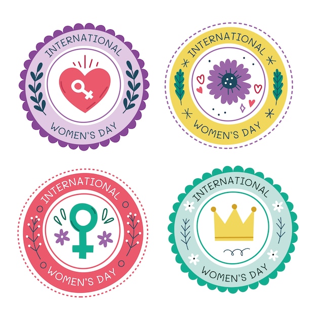 Vecteur gratuit collection de badges plats pour la journée internationale de la femme