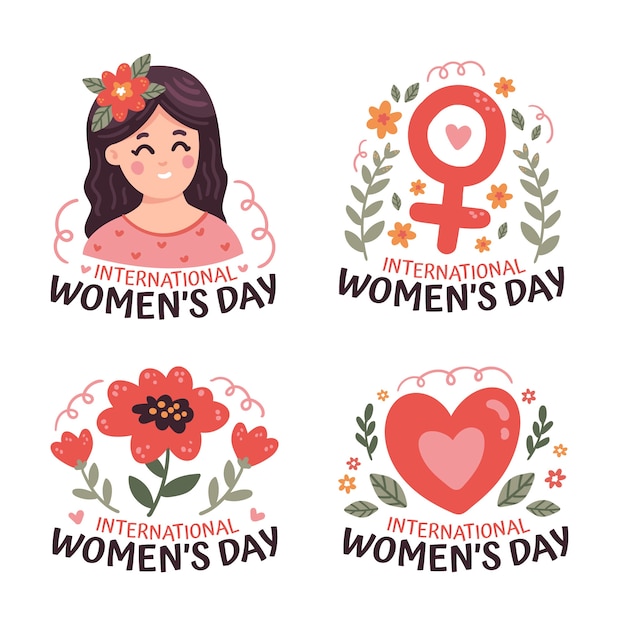 Vecteur gratuit collection de badges plats pour la journée internationale de la femme