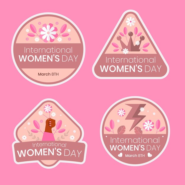 Vecteur gratuit collection de badges plats pour la journée internationale de la femme