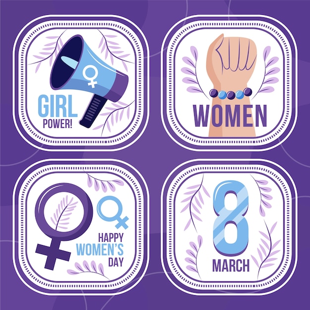 Vecteur gratuit collection de badges plats pour la journée internationale de la femme