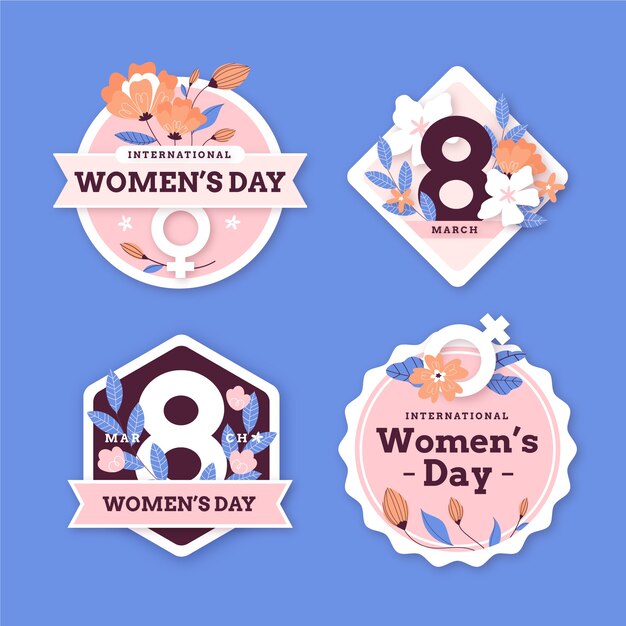 Vecteur gratuit collection de badges plats pour la journée internationale de la femme