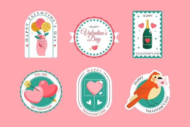 Collection de badges plats pour la Saint-Valentin