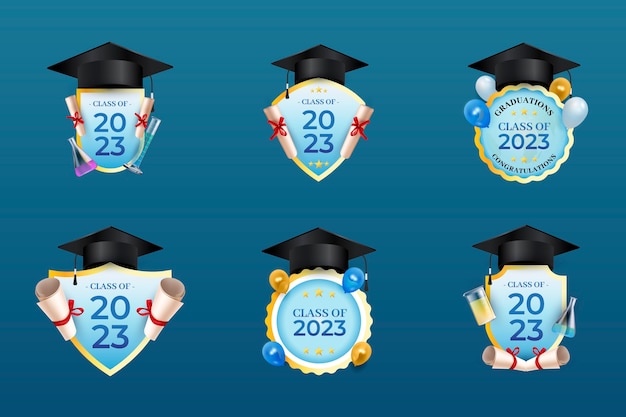 Vecteur gratuit collection de badges réalistes pour la promotion 2023