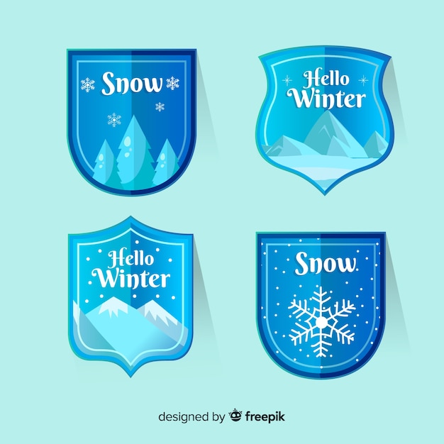 Vecteur gratuit collection de badges ski plat et neige