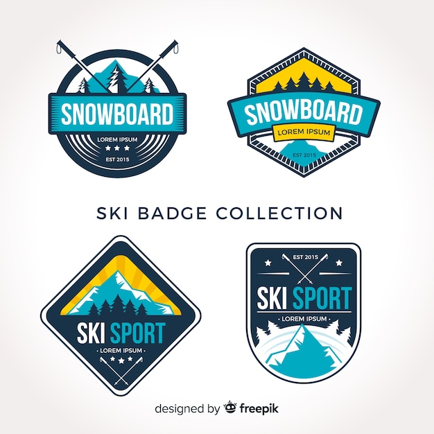 Vecteur gratuit collection de badges de ski