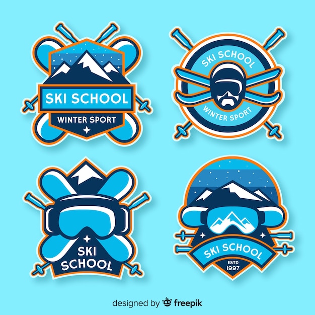 Vecteur gratuit collection de badges de ski