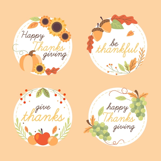 Collection De Badges De Thanksgiving Dessinés à La Main