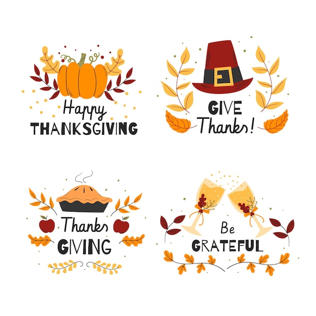 Collection De Badges De Thanksgiving Dessinés à La Main