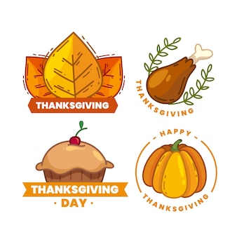 Collection de badges de thanksgiving dessinés à la main