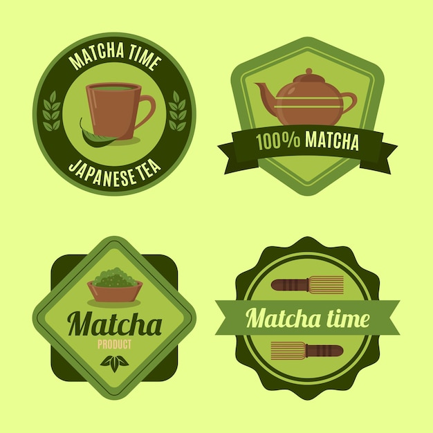 Vecteur gratuit collection de badges de thé vert matcha