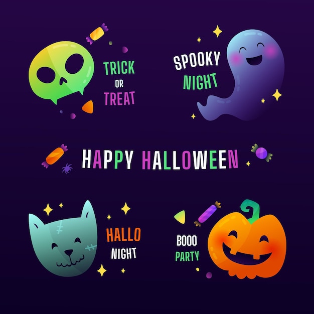 Vecteur gratuit collection de badges de vente halloween dégradé