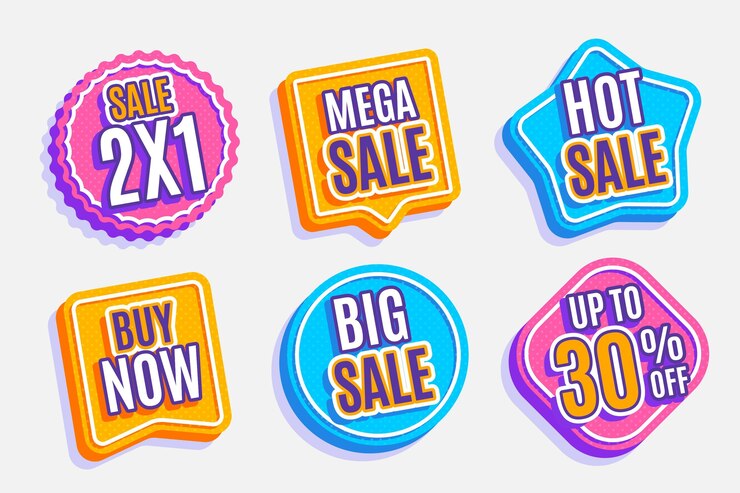 Vecteur gratuit collection de badges de vente à plat