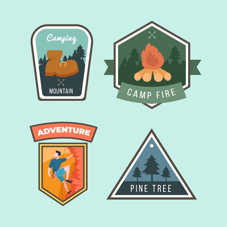 Vecteur gratuit collection de badges vintage camping & adventures