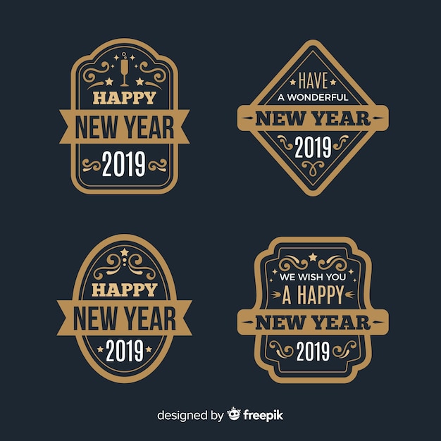 Vecteur gratuit collection de badges vintage du nouvel an 2019