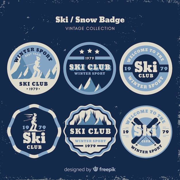 Vecteur gratuit collection de badges vintage ski et neige