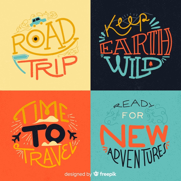 Vecteur gratuit collection de badges de voyage style calligraphique