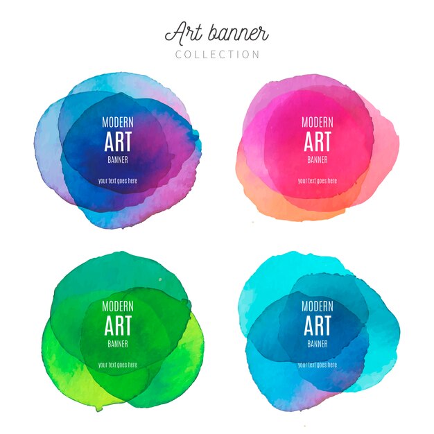 Collection de bannière d'art avec des éclaboussures d'aquarelle
