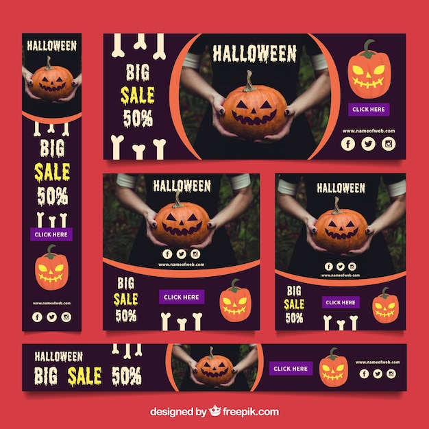 Vecteur gratuit collection de bannière créative halloween web vente