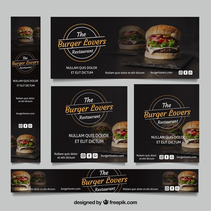 Vecteur gratuit collection de bannière de restaurant burger avec des photos