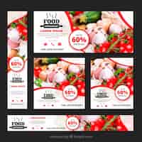 Vecteur gratuit collection de bannière de restaurant de nourriture saine avec des photos