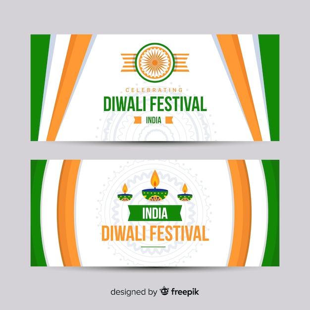 Collection De Bannière Web Diwali Avec Design Plat