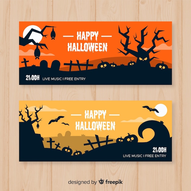 Vecteur gratuit collection de bannière web halloween avec design plat