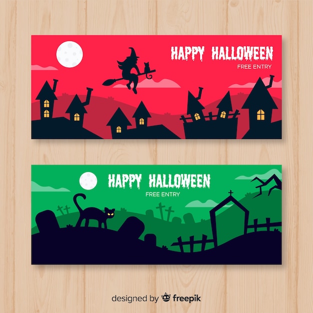 Vecteur gratuit collection de bannière web halloween avec design plat