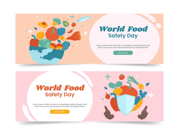 Vecteur gratuit collection de bannières horizontales de la journée mondiale de la sécurité alimentaire dessinées à la main