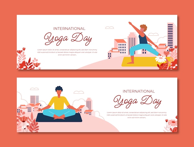 Collection de bannières horizontales plates pour la journée internationale du yoga