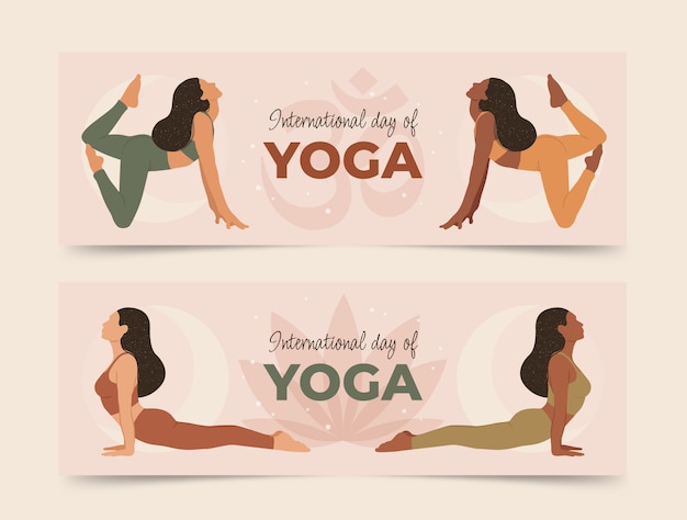 Vecteur gratuit collection de bannières horizontales plates pour la journée internationale du yoga
