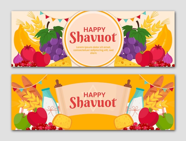 Vecteur gratuit collection de bannières horizontales plates shavuot
