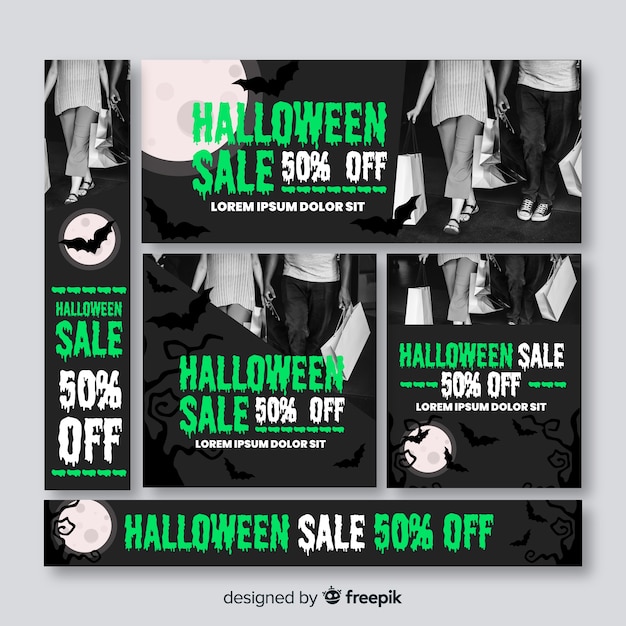 Collection De Bannières De Vente Web Halloween Avec Photo