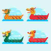 Vecteur gratuit collection de bateaux-dragons au design plat