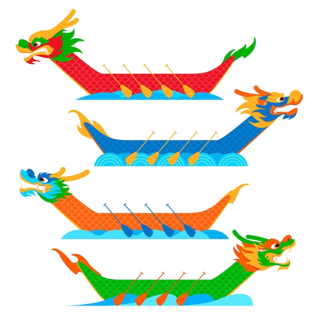 Collection De Bateaux Dragons Plats