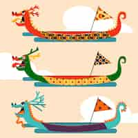 Vecteur gratuit collection de bateaux-dragons