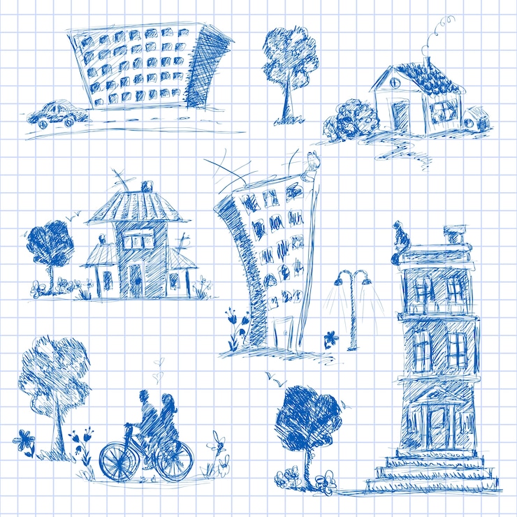 Vecteur gratuit collection de bâtiments dessinés à la main