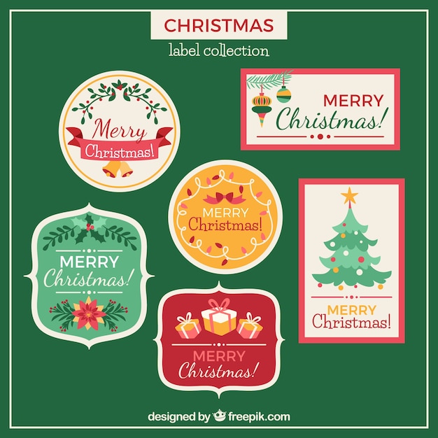 Vecteur gratuit collection de beaux badges de noël colorés